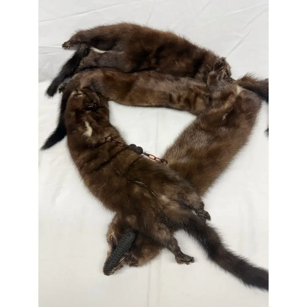 Vintage 4 Mink Fur Stole Pelts Scarfs Heads Full Body Taxidermy 1940s 1950s